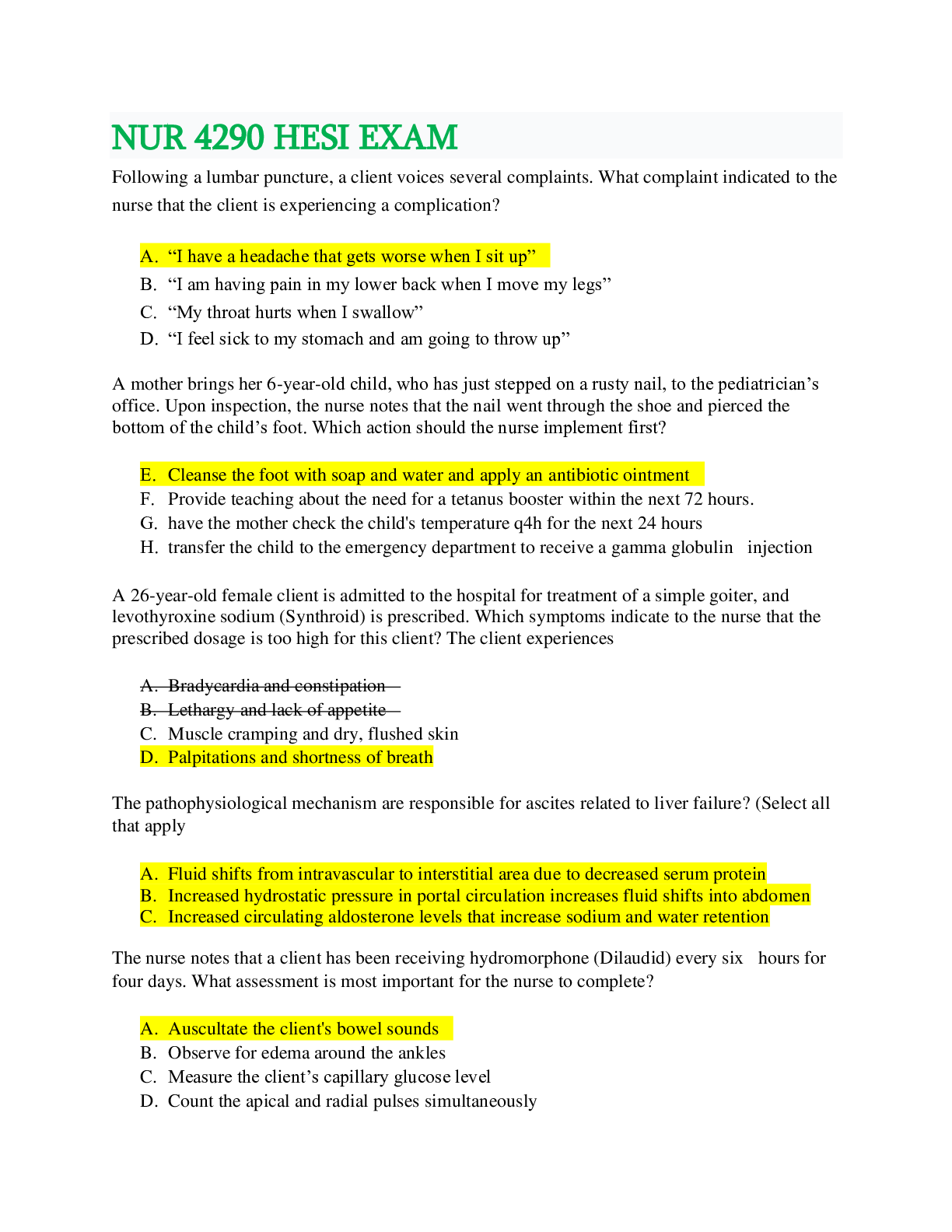 Preview image of BIO 165 Unit 4 - Nervous System Study Guide (100% Complete) document